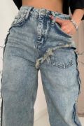 Kar Yıkama Yan Yırtmaçlı Jeans Pantolon resmi